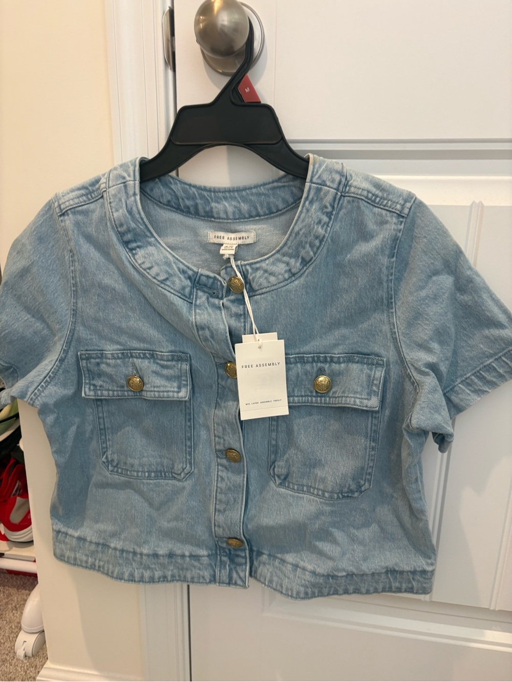 Free Assembly Light Blue Denim Cropped Jacket